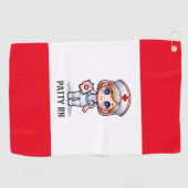 可愛いマンガナースブロンドヘアブルーアイズカスタム ゴルフタオル (横)