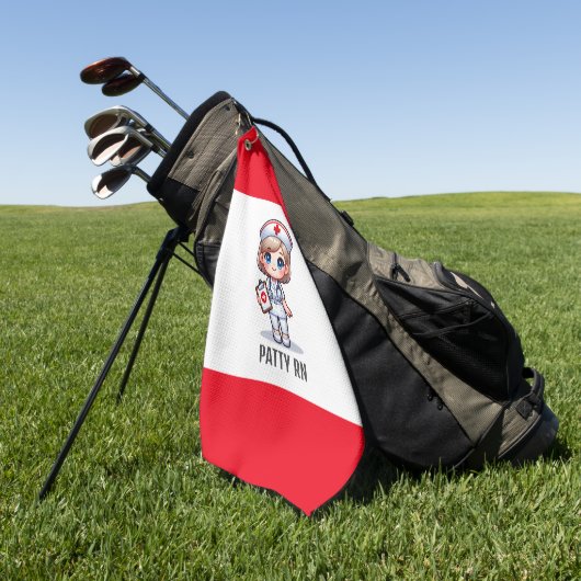 可愛いマンガナースブロンドヘアブルーアイズカスタム ゴルフタオル (グリーン)