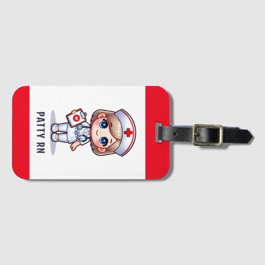 可愛いマンガナースブロンドヘアブルーアイズカスタム ラゲッジタグ (正面横)