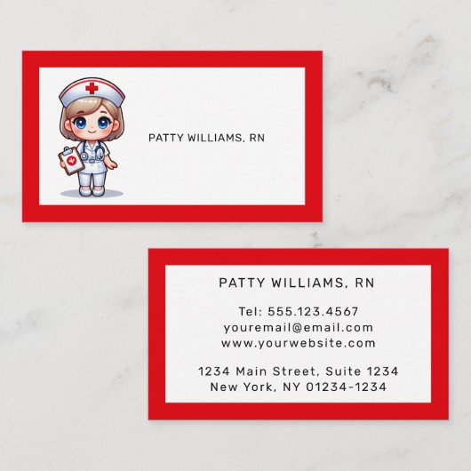 可愛いマンガナースブロンドヘアブルーアイズカスタム 名刺 (正面/裏面)