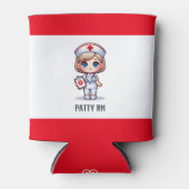 可愛いマンガナースブロンドヘアブルーアイズカスタム 缶クーラー (正面)