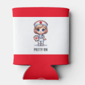 可愛いマンガナースブロンドヘアブルーアイズカスタム 缶クーラー (裏面)