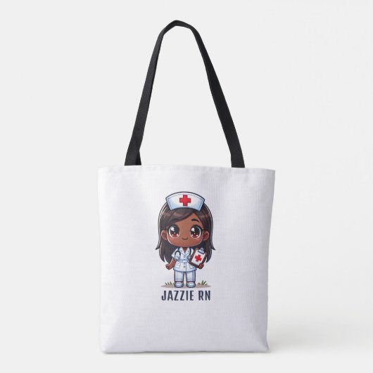 可愛いマンガブラックナースキャラクパーソナライズされたチャ トートバッグ (裏面)