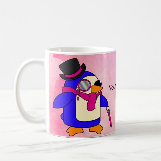 可愛いマンガペンギンの花ピンク コーヒーマグカップ (左)