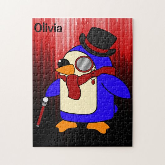 可愛いマンガペンギン赤と黒 ジグソーパズル (縦)