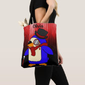 可愛いマンガペンギン赤と黒 トートバッグ (クローズアップ)