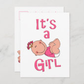 可愛いマンガ明るいピンクの女の子文字- インビテーションポストカード (正面/裏面)