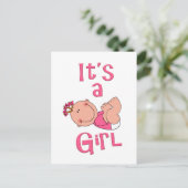 可愛いマンガ明るいピンクの女の子文字- インビテーションポストカード (スタンド正面)