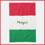 可愛いマンガ!赤白緑イタリアン旗 キッチンタオル<br><div class="desc">良祝い食べおもしろいMangia (食べ!)で良いキッチンのタオル。</div>