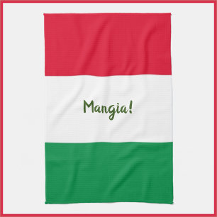 可愛いマンガ!赤白緑イタリアン旗 キッチンタオル