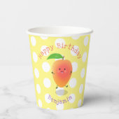 可愛いマンゴー黄色パーソナライズされたい漫画の誕生日 紙コップ (裏面)