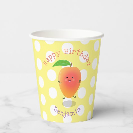 可愛いマンゴー黄色パーソナライズされたい漫画の誕生日 紙コップ (裏面)