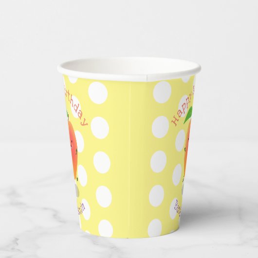 可愛いマンゴー黄色パーソナライズされたい漫画の誕生日 紙コップ (右)