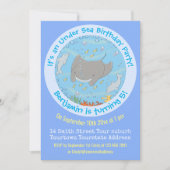 可愛いマンタレイとイルカの漫画イラストレーション 招待状 (正面)