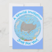 可愛いマンタレイとイルカの漫画イラストレーション 招待状 (裏面)