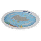 可愛いマンタレイとバブル漫画イラストレーション カッティングボード (角)