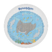 可愛いマンタレイとバブル漫画イラストレーション カッティングボード (正面)