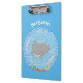 可愛いマンタレイとバブル漫画イラストレーション クリップボード (左)