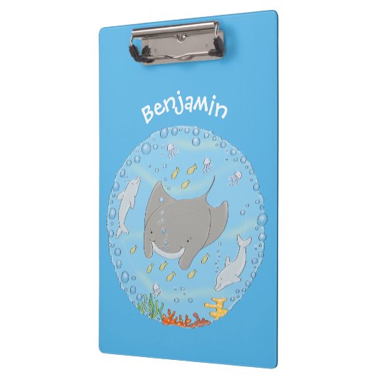 可愛いマンタレイとバブル漫画イラストレーション クリップボード (左)