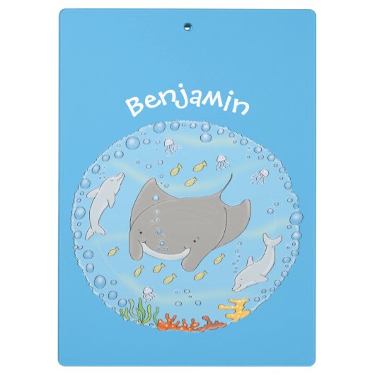 可愛いマンタレイとバブル漫画イラストレーション クリップボード (裏面)