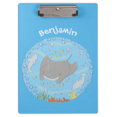 可愛いマンタレイとバブル漫画イラストレーション クリップボード (正面)