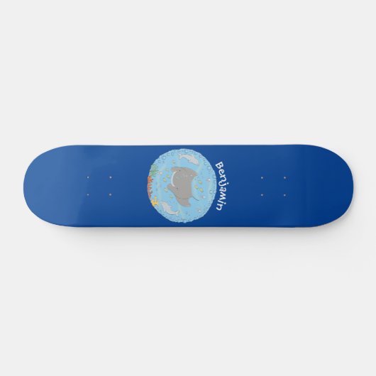 可愛いマンタレイとバブル漫画イラストレーション スケートボード (横)