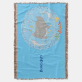 可愛いマンタレイとバブル漫画イラストレーション スローブランケット (正面縦)