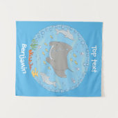 可愛いマンタレイとバブル漫画イラストレーション タペストリー (正面(横))