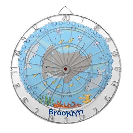 可愛いマンタレイとバブル漫画イラストレーション ダーツボード (正面)