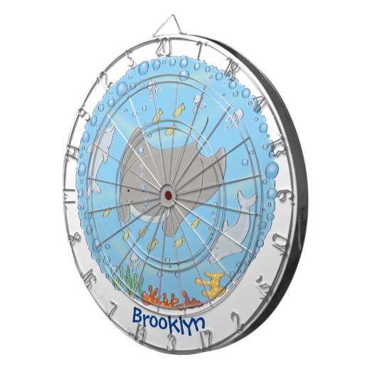 可愛いマンタレイとバブル漫画イラストレーション ダーツボード (正面右)