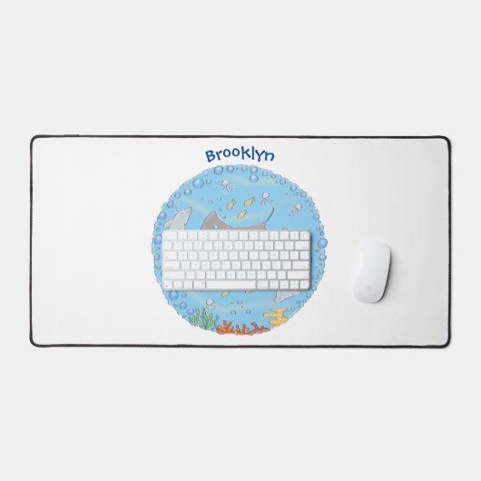 可愛いマンタレイとバブル漫画イラストレーション デスクマット (キーボード&マウス)