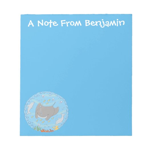 可愛いマンタレイとバブル漫画イラストレーション ノートパッド (正面)