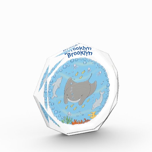 可愛いマンタレイとバブル漫画イラストレーション フォトブロック (左)