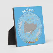 可愛いマンタレイとバブル漫画イラストレーション フォトプラーク (正面)