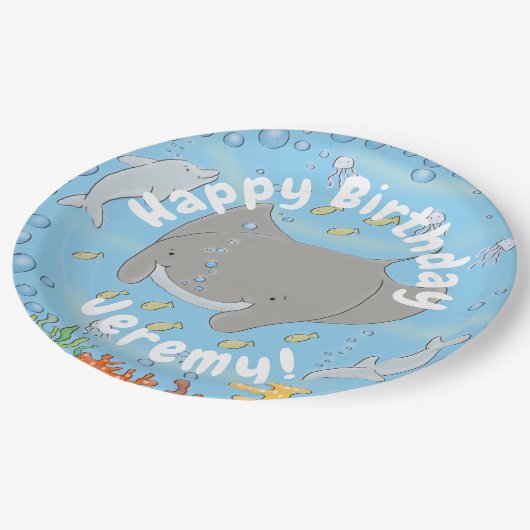 可愛いマンタレイとバブル漫画イラストレーション ペーパープレート (アングル)