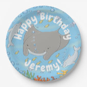 可愛いマンタレイとバブル漫画イラストレーション ペーパープレート (正面)