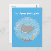 可愛いマンタレイとバブル漫画イラストレーション ポストカード (正面/裏面)