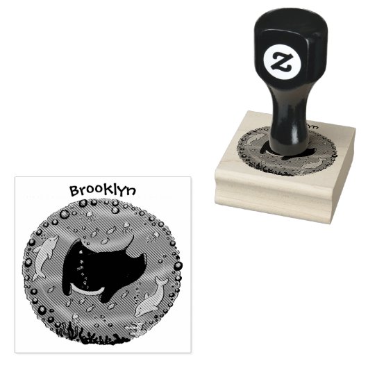 可愛いマンタレイとバブル漫画イラストレーション ラバースタンプ (押印)