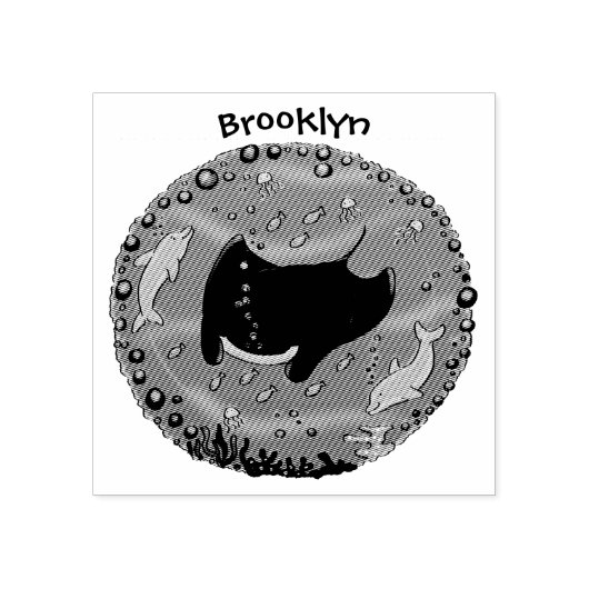 可愛いマンタレイとバブル漫画イラストレーション ラバースタンプ (インプリント)