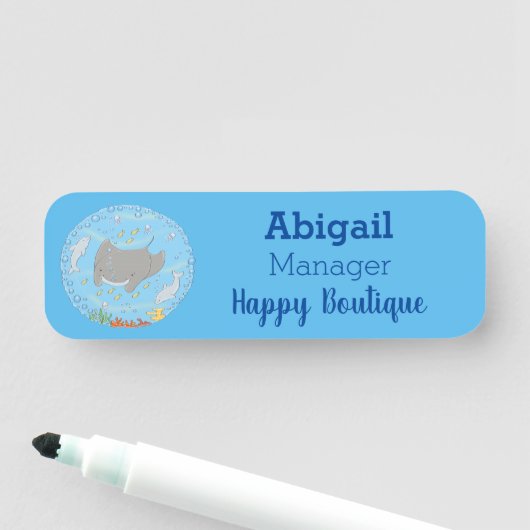 可愛いマンタレイとバブル漫画イラストレーション 名札 (インサイチュ)