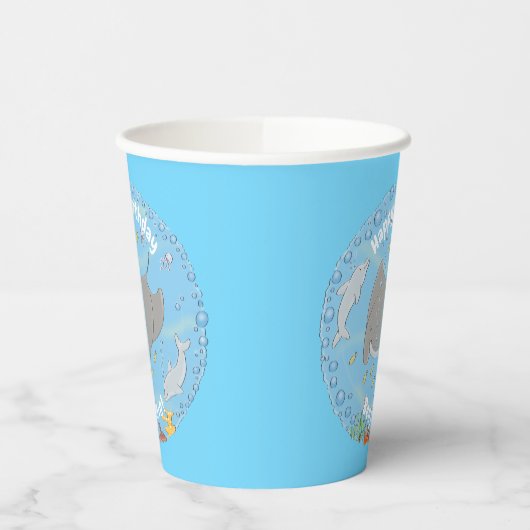 可愛いマンタレイとバブル漫画イラストレーション 紙コップ (左)