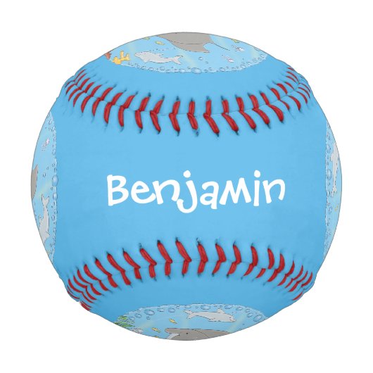 可愛いマンタレイとバブル漫画イラストレーション 野球ボール (裏面)