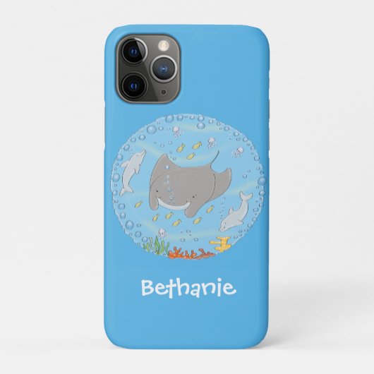 可愛いマンタレイとバブル漫画イラストレーション Case-Mate iPhoneケース (裏)