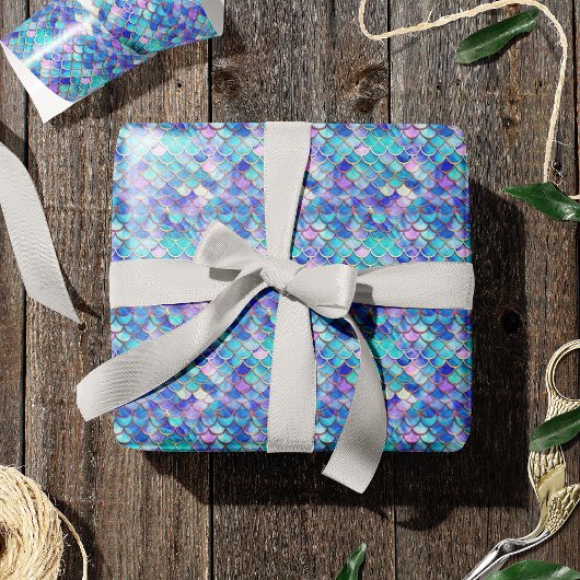 可愛いマーメイドはかりで測パターン女の子誕生日v2 ラッピングペーパー