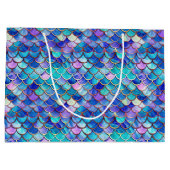 可愛いマーメイドはかりで測パターン女の子誕生日v2 ラージペーパーバッグ (裏面)