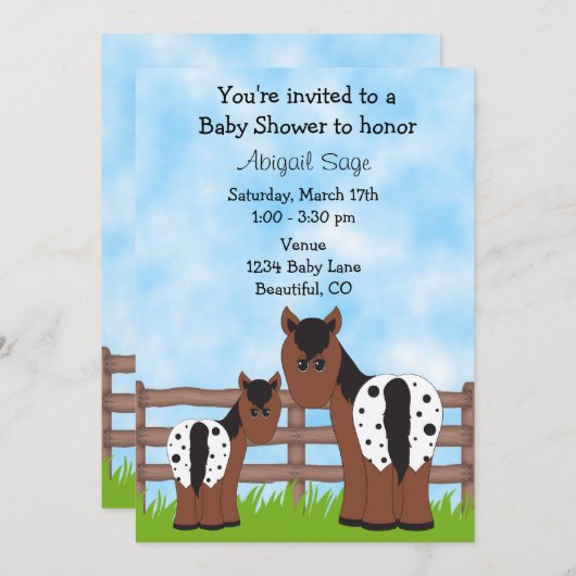 可愛いマーレとフォアアパロオーサホースベイビーシャワー 招待状 (正面/裏面)