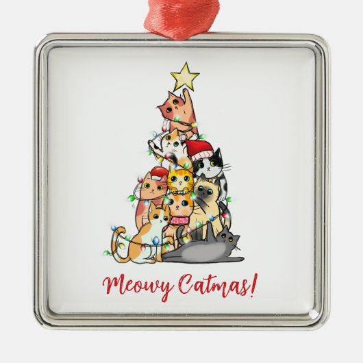 可愛いミオウィー猫クリスマスツリー メタルオーナメント (正面)