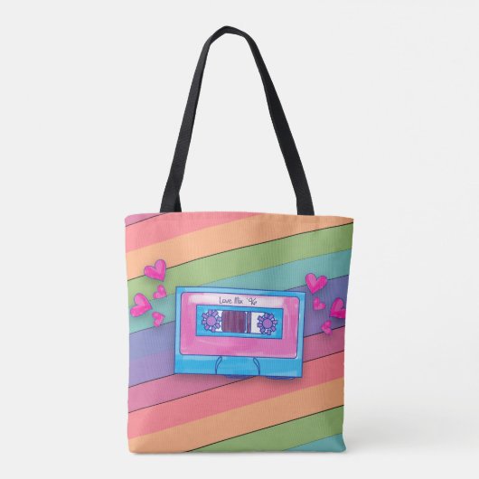 可愛いミキステープ虹の背景レトロ音楽ロゴ トートバッグ (裏面)