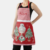 可愛いミセスクロースツリージンジャーブレッドマンレッドギンガム エプロン (インサイチュ)