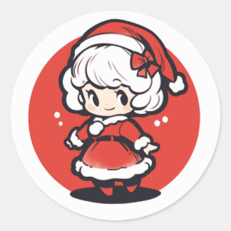 可愛いミセス・クロース・クリスマスステッカー ラウンドシール